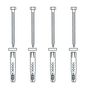 Bevestigingsset v.vaste+opklapbare beugel RVS (4x houtdraadbout rvs 8x90+muurpluggen 10mm)