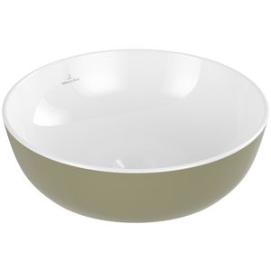 Opzetwaskom rond ARTIS Ø430mm kleur buitenzijde Sage green (groen) binnenzijde wit zonder overloop