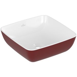 Opzetwaskom vierkant ARTIS 410x410mm kleur buitenzijde Bordeaux (rood) binnenzijde wit zonder overloop