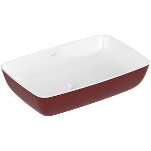 Opzetwaskom rechthoek ARTIS 580x380mm kleur buitenzijde Bordeaux (rood) binnenzijde wit zonder overloop