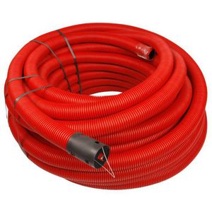 Rol a 50mtr. PE kabelbeschermbuis/ mantelbuis 50mm(40mm inw.) rood incl. mof + trekdraad