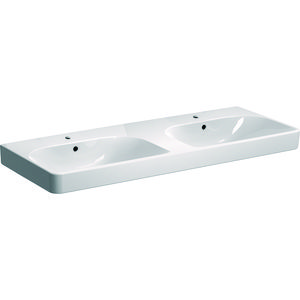 Smyle Square dubb. wastafel 120x48cm met 2x kraangat met 2x overloop wit