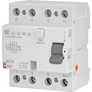 Aardlekschakelaar EFI-P4 40A 30mA A-kar. 4-polig 2061512