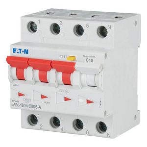 Aardlekautomaat (RCBO) mRB6, C-kar., 10A, 30mA, 4P incl. N, 6 kA Eaton