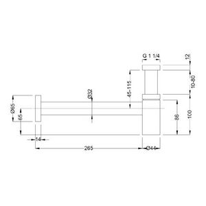 Slim designsifon chroom 1.1/4" incl. muurbuis tbv fontein