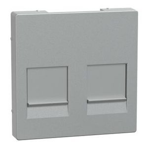 Central plate f. 2-gang modular jack w. dust slide aluminium