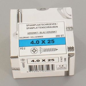 Doos a 200st. FIS spaanplaatschroeven verzinkt platverzonken 4x25mm (PZD)