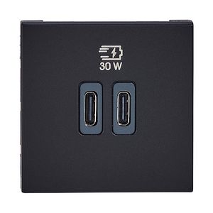 USB Powlader 30W 2 modulen C + C mat zwart Mosaic