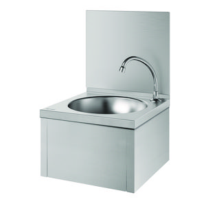 Fontein SXS RVS m. zelfsluitend kraan+onderbouw+spatwand