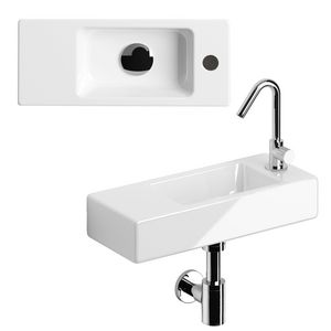 INBE fonteinset-4 fontein wit glans 46x19cm rechts incl. fonteinkraan+plugbekersifon chroom