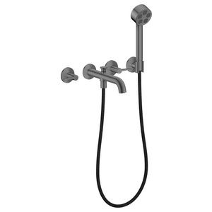 3-gats inbouw badkraan handdouche rechte grepen AXOR One Brushed Black Chrome