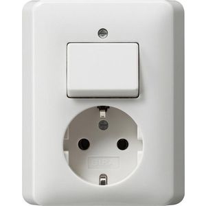 Combi uit-wis/wandcontactdoos met randaarde v.afd.pl. Gira Standard 55 zuiver wit