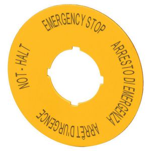 Schild Nood-Hold D=60mm geel 4-talig (duits, engels, frans, italiaans DE, EN, FR, IT) VVE=10