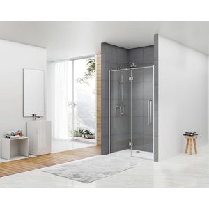 Deur aan vast deel helder glas incl. stang + glasbehandeling 1070-1090x2000mm chroom beslag en greep