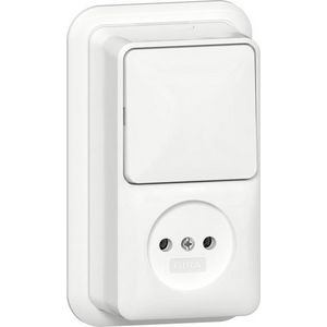 Combi uit-wis/wandcontactdoos ongeaard 2-p + K/P25 Opbouw zuiver wit