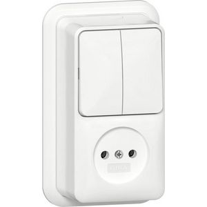 Combi serie/wandcontactdoos ongeaard 2-p + K/P25 Opbouw zuiver wit