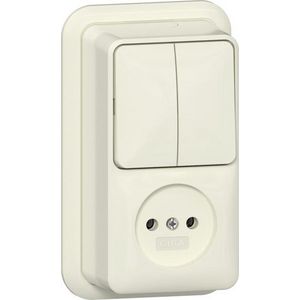 Combi serie/wandcontactdoos ongeaard 2-p + K/P25 Opbouw creme wit