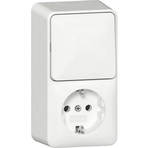 Combi uit-wis/wandcontactdoos met randaarde verticaal + montageplaat Opbouw zuiver wit