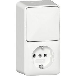 Combi uit-wis/wandcontactdoos met randaarde verticaal + montageplaat Opbouw zuiver wit