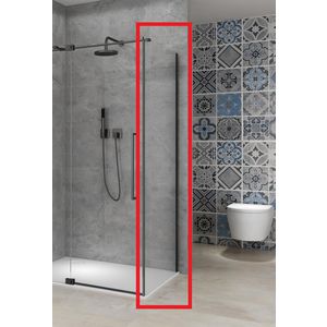 Vaste wand 1085-1105x2000mm 8mm helder glas incl. glasbehandeling zwart muurprofiel t.b.v. hoekcabine st08350