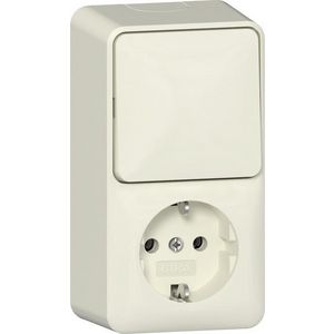 Combi uit-wis/wandcontactdoos met randaarde verticaal + montageplaat Opbouw creme wit