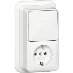 Combi uit-wis/wandcontactdoos/RA verticaal + K/P Opbouw zuiver wit