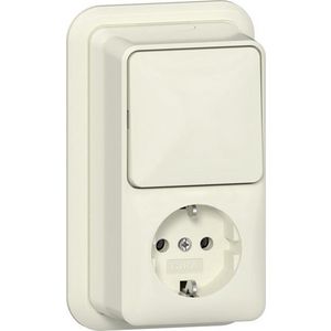 Combi uit-wis/wandcontactdoos/RA verticaal + K/P Opbouw creme wit