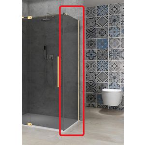 Vaste wand 1185-1205x2000mm 8mm grijs rookglas incl. glasbehandeling mat messing muurprofiel t.b.v. hoekcabine st08350