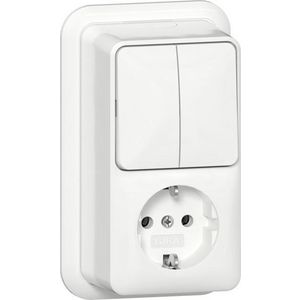 Combi serie/wandcontactdoos met randaarde verticaal + K/P25 Opbouw zuiver wit
