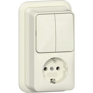 Combi serie/wandcontactdoos met randaarde verticaal + K/P25 Opbouw creme wit