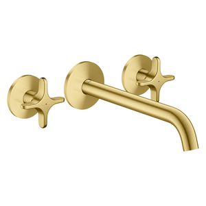 3-gats inbouw badkraan wandmontage + kruisgrepen AXOR One Brushed Brass