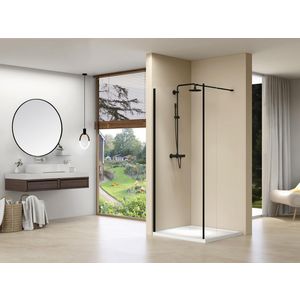 Inloopdouche vaste wand 1170-1190x2000mm 8mm helder glas zwart muurprofiel stabilisatiestang