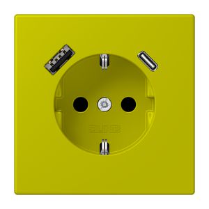 Wandcontactdoos met R/A + lader USB A+C Saf+ LC4320F groen