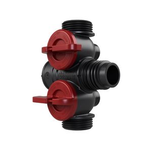 Kunststof leidingverdeler PRO-FLOW koppelbaar 1x PO euroconus - draaiknoppen rood