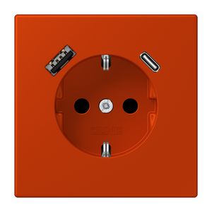 Wandcontactdoos met R/A + lader USB A+C Saf+ LC4320A rood