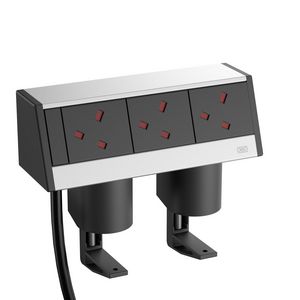Deskbox with BS sockets, 3 m cable Aluminium VVE=12