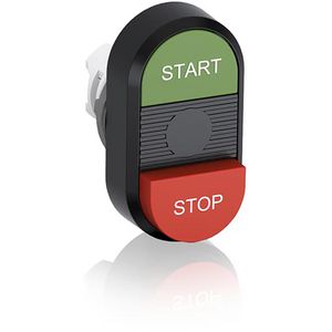Dubbele drukknop verhoogd groen/rood Start/stop tekst