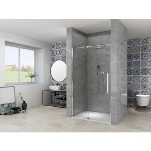 Nis draaideur 2 delig 1350-1450x2000mm 8mm helder glas incl. glasbehandeling chroom muurprofiel greep en stabilisatiestang
