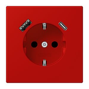 Wandcontactdoos met R/A + lader USB A+C Saf+ LC32090 rood