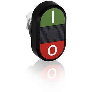 Dubbele drukknop groen/rood met I/O tekst