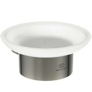 zeepschaal rond van gesatineerd glas m houder silver storm (rvs look) T