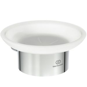 zeepschaal rond van gesatineerd glas m houder chroom T4509AA
