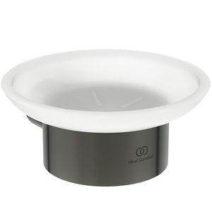 zeepschaal rond van gesat. glas m houder magnetic grey (grijs) T4509