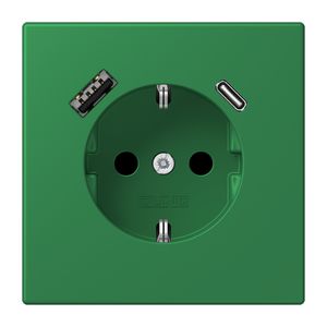 Wandcontactdoos met R/A + lader USB A+C Saf+ LC32050 groen