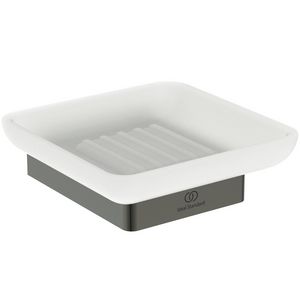 zeepschaal rechthoekig van gesat. glas m houder magnetic grey (grijs) T4