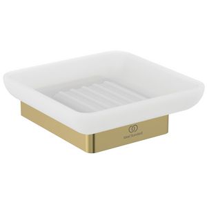 zeepschaal rechthoekig van gesat. glas m houder brushed gold (mat goudkleurig) T450