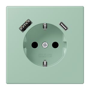 Wandcontactdoos met R/A + lader USB A+C Saf+ LC32041