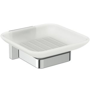 IOM square zeepschaal mat glas met chroom wandhouder