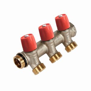 Verdeler 3/4" met kraan + 2 EK O-ring uitlijning rood VVE=20