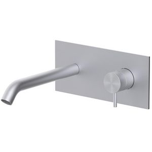Inbouw wastafelmengkraan INOX TECH+uitloop 180mm muurplaat 200x90 INOX107AC